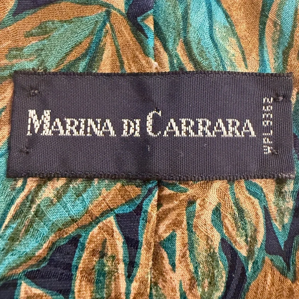 Marina Di Carrara Mens Silk Tie Teal Gold Leaf Botanical Hand‎ Made Italy